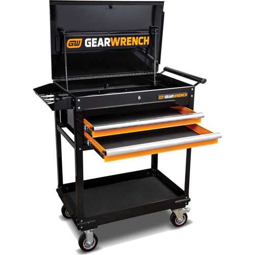 Utility Cart, 2 Drawers, 32-1/2" W x 42" H, Black/Orange O-Max