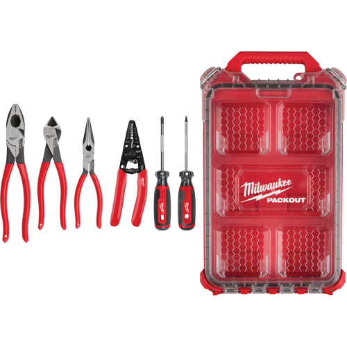 Ensemble de pinces &agrave; prise gain&eacute;e, pince &agrave; d&eacute;nuder et tournevis &agrave; prise coussin&eacute;e avec organisateur PACKOUT O-Max