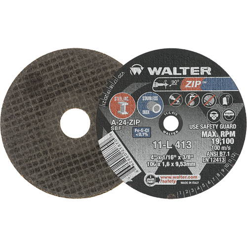 Zip Cut-Off Wheel, 4" x 1/16", 3/8" Arbor, Type 1, Aluminum Oxide, 19100 RPM O-Max