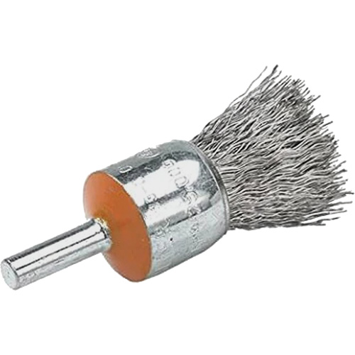 Mounted End Brush with Crimped Wires, 1/2", 0.02" Fill, 1/4" Shank O-Max