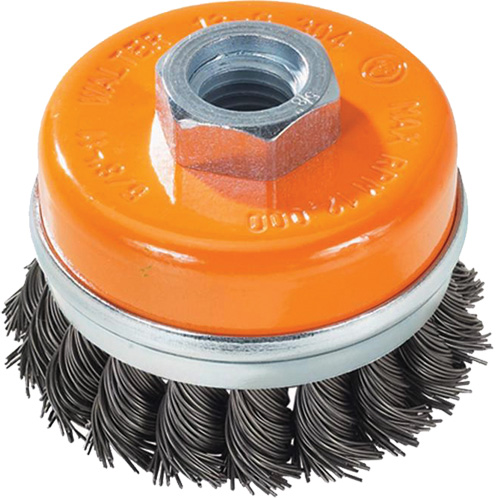 Brosse boisseau &agrave; fils nou&eacute;s avec anneau, 3" dia. x 5/8"-11 arbre O-Max