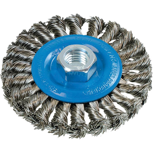 Brosse rotative &agrave; fils nou&eacute;s large, Arbre 5/8"-11, Acier O-Max