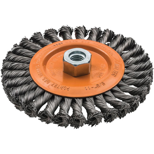 Brosse rotative &agrave; fils nou&eacute;s large, Arbre 5/8"-11, Acier O-Max