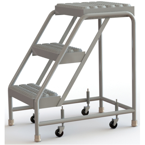 &eacute;chelles roulantes, 3 marches, Largeur de la marche 16", Hauteur de la plateforme 30", Aluminium O-Max