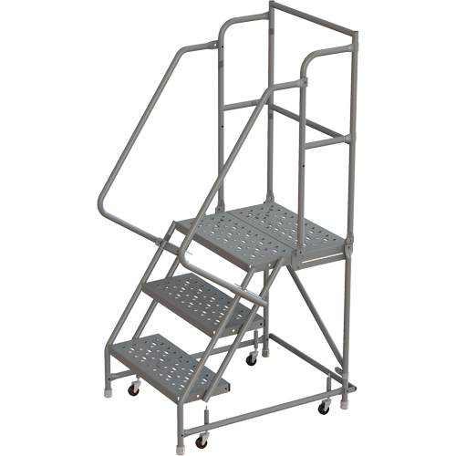 Escabeaux roulants &agrave; dessus profond, 3 marches, Largeur de la marche 16", Hauteur de la plateforme 30", Acier O-Max
