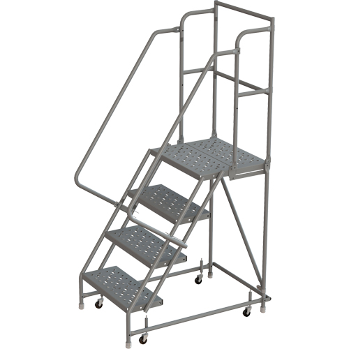 Escabeaux roulants &agrave; dessus profond, 4 marches, Largeur de la marche 16", Hauteur de la plateforme 40", Acier O-Max
