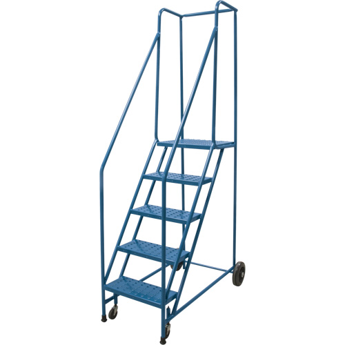 Escabeau roulant, 5 marches, Largeur de la marche 18", Hauteur de la plateforme 46", Acier O-Max