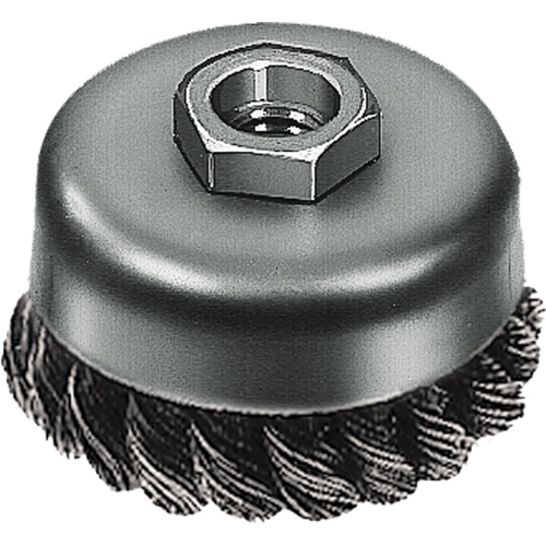 Knot Wire Cup Brush, 3" Dia. x 5/8"-11 Arbor O-Max