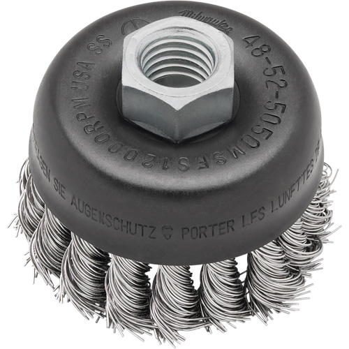 Brosse boisseau &agrave; fil nou&eacute;, 3" dia. x 5/8"-11 arbre O-Max