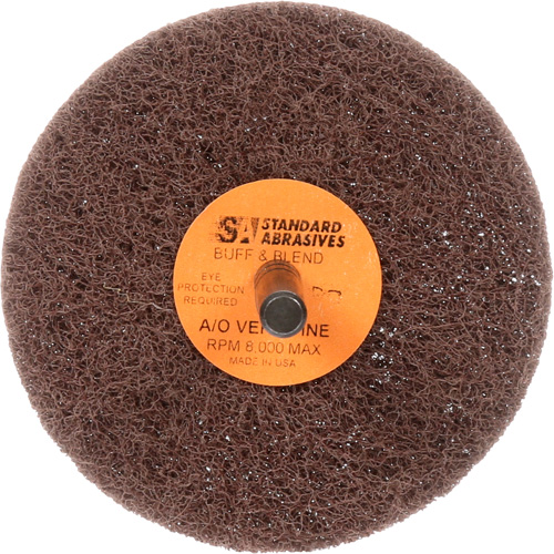 Standard Abrasives Buff & Blend Wheel, 3" Dia. x 1" W, 1/4" Arbor, Aluminum Oxide O-Max