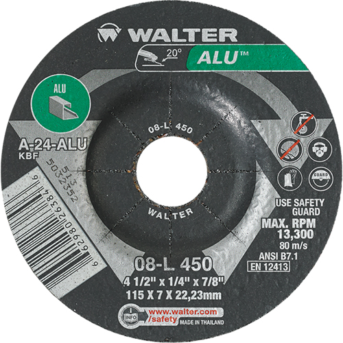 Meules en aluminium &agrave; moyeu d&eacute;port&eacute;, 4-1/2" x 1/4", Arbre 7/8", Type 27 O-Max