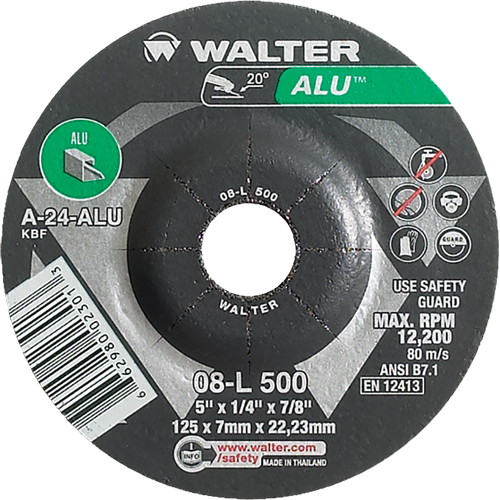Aluminium Depressed Centre Grinding Wheels, 5" x 1/4", 7/8" Arbor, Type 27 O-Max