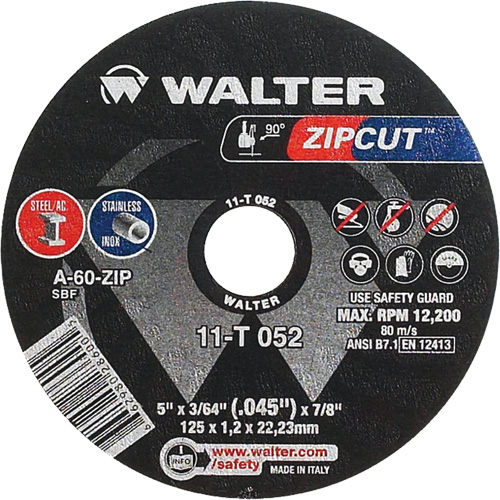 Meule &agrave; tronçonner Zipcut, 5" x 3/64", Arbre de 7/8", Type 1, Oxyde d'aluminium, 12 200 Tr/min O-Max