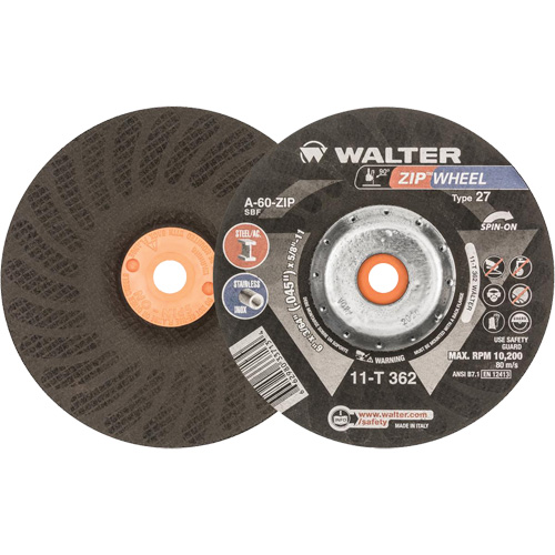Spin-On Zipcut Right Angle Grinder Reinforced Cut-Off Wheels, 6" x 7/8", 5/8"-11 Arbor, Type 27, Aluminum Oxide, 10200 RPM O-Max