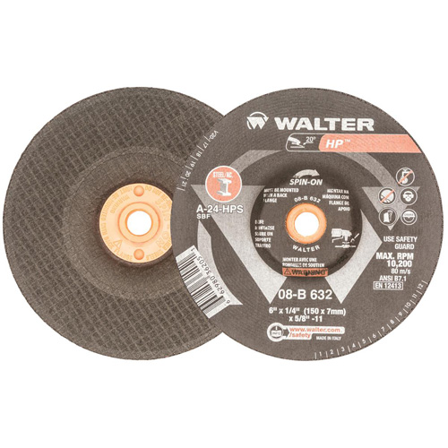 Disque de meulage et tronçonnage HP, 6" x 1/8", Arbre 5/8"-11, Oxyde d'aluminium, Type 27 O-Max