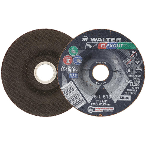 Meule FLEXCUT, 5", 36 Grain, Oxyde d'aluminium, 7/8", 12 200 Tr/min, Type 29 O-Max