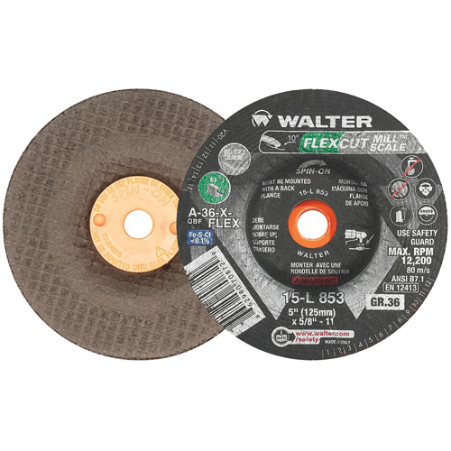 Meule FLEXCUT MILL SCALE, 5", 36 Grain, Oxyde d'aluminium, 5/8"-11, 12 200 Tr/min, Type 29 O-Max