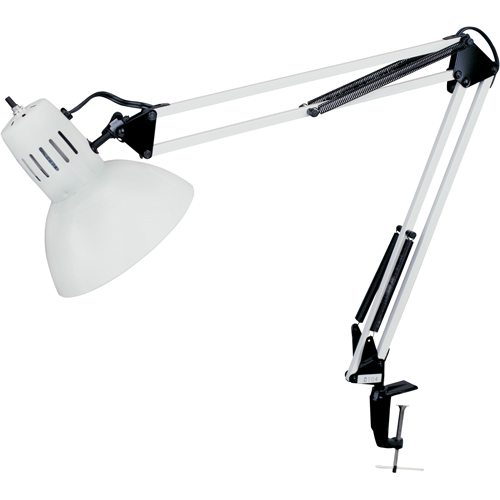 Lampes de bureau &agrave; pince - Bras flexible, 100 W, Incandescente, Pinces serre-joints, Col 36", Blanc O-Max