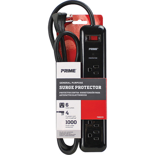 Protecteurs de surtension, 6 Prises, 1000 J, 1875, Cordon 4' O-Max