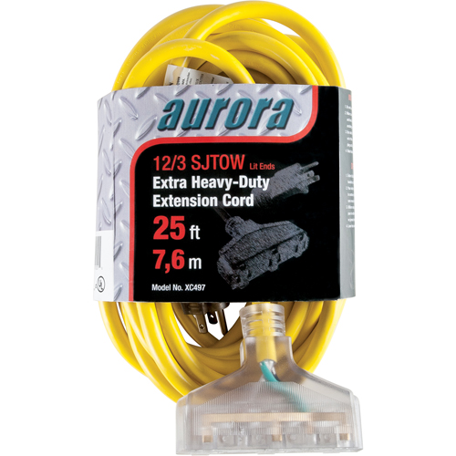Cordon rallonge en vinyle avec indicateur lumineux, Ext&eacute;rieur, SJTOW, AWG 12/3, 15 A, 3 prise(s), 25' O-Max