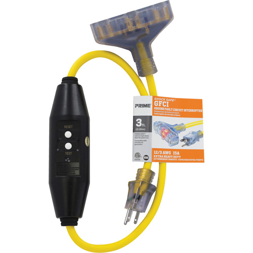 Adaptateurs pour disjoncteurs de fuite &agrave; la terre &agrave; trois prises Shocksafe, 125 V, 15 A, Cordon de 3' O-Max