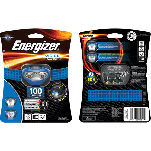 Vision Headlamp, LED, 100 Lumens, 10 Hrs. Run Time, AAA Batteries O-Max