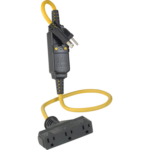 Rallonge et connecteur DDFT en ligne &agrave; trois branchements, 120 V, 15 A, Cordon de 3' O-Max