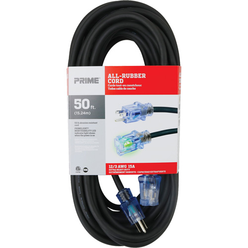 Cordon rallonge All-Rubber, Ext&eacute;rieur, SJOOW, AWG 12/3, 15 A, 50' O-Max