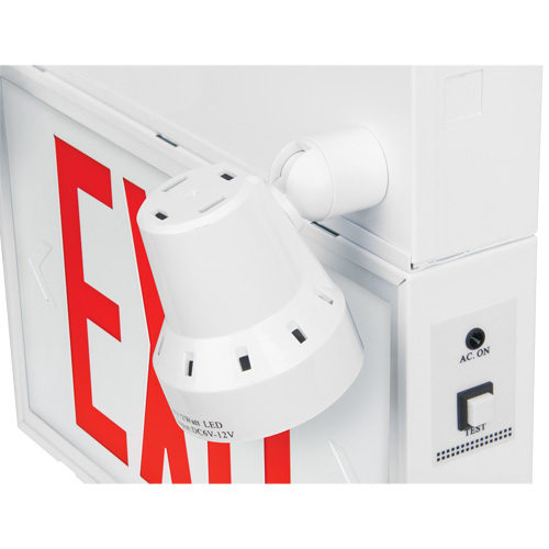 Exit Sign with Security Lights, LED, Battery Operated/Hardwired, 12-1/10" L x 11" W, English O-Max