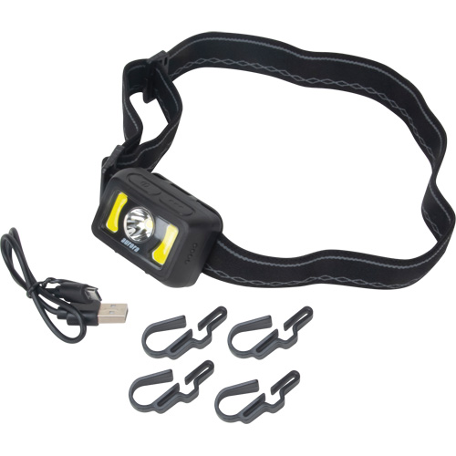 Lampe frontale, DEL, 350 lumens, 2 hres de fonctionnement, piles Rechargeable O-Max