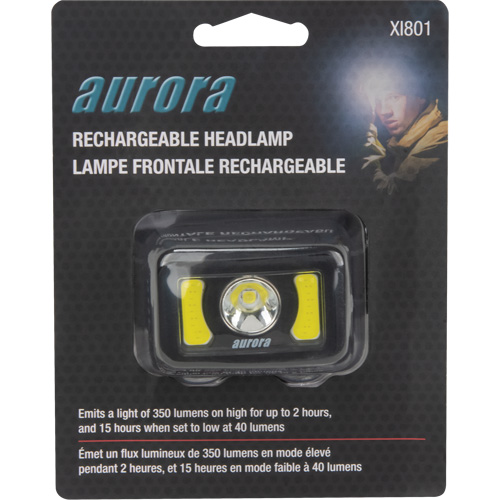 Lampe frontale, DEL, 350 lumens, 2 hres de fonctionnement, piles Rechargeable O-Max