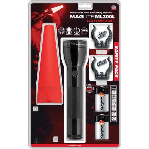 Safety Flashlight Pack, LED, 487 Lumens, D Batteries O-Max