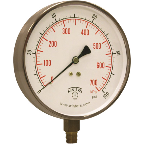 Manom&egrave;tre pour entrepreneur,  4-1/2", 0 - 100 psi, Fixation inf&eacute;rieure, Analogique O-Max