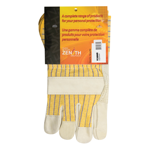 Gants d'ajusteur &agrave; paume renforc&eacute;e, Grand, Paume en Cuir fleur de vache, Doublure en Coton O-Max