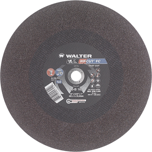 Ripcut Stainless Steel & Steel Cut-Off Wheel for Stationary Saws, 16" x 5/32", 1" Arbor, Type 1, Aluminum Oxide, 3800 RPM O-Max