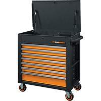 Chariot &agrave; outils s&eacute;rie GSX avec dessus inclin&eacute;, 7 tiroirs, 35" lo x 20" la x 39" h, Noir/Orange O-Max
