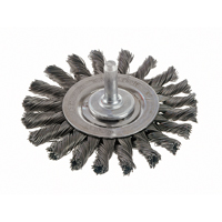 Knot Wire Wheel Brushes - Standard Twist Knot with 1/4" Shank, 3" Dia., 0.014" Fill, Steel O-Max