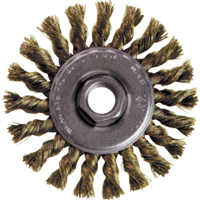 Brosse rotative &agrave; fils nou&eacute;s pour petites meuleuses haute vitesse, Dia. 4", Fils 0,02", Arbre 5/8"-11, Acier inoxydable O-Max