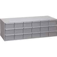 Industrial Drawer Cabinets, 18 Drawers, 33-3/4" W x 11-5/8" D x 10-7/8" H, Grey O-Max