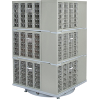 Armoire industrielle robuste avec carrousel &agrave; tiroirs, Acier, 240 tiroirs, 27" la x 27" p x 48" h, Gris O-Max