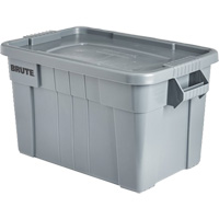 Brute Storage Tote with Lid, 27.88” D x 17.38” W x 15.13” H, 160 lbs. Capacity, Grey O-Max