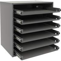 Support de glissi&egrave;re &agrave; petit roulement, Acier, 6 compartiments, 15-9/16" la x 11-7/8" p, 16-3/8" h, Gris O-Max