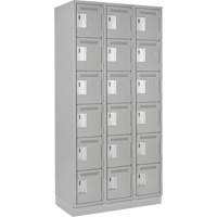 Clean Line Lockerette, 6 -tier, Bank of 3, 36" x 18" x 76", Steel, Grey, Rivet (Assembled) O-Max