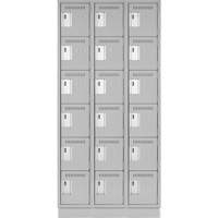 Clean Line Lockerette, 6 -tier, Bank of 3, 36" x 18" x 76", Steel, Grey, Rivet (Assembled) O-Max