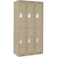 Clean Line Lockers, 2 -tier, Bank of 3, 36" x 18" x 72", Steel, Beige, Rivet (Assembled) O-Max