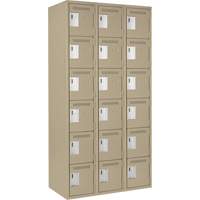Clean Line Lockerette, 6 -tier, Bank of 3, 36" x 18" x 72", Steel, Beige, Rivet (Assembled) O-Max