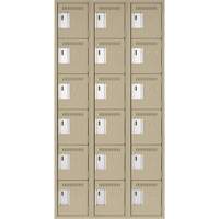 Clean Line Lockerette, 6 -tier, Bank of 3, 36" x 18" x 72", Steel, Beige, Rivet (Assembled) O-Max