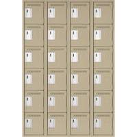 Clean Line Lockerette, 6 -tier, Bank of 4, 48" x 18" x 72", Steel, Beige, Rivet (Assembled) O-Max