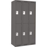 Clean Line Lockers, 2 -tier, Bank of 3, 36" x 18" x 72", Steel, Charcoal, Rivet (Assembled) O-Max