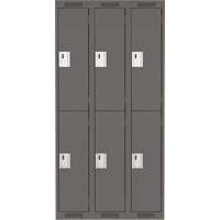 Clean Line Lockers, 2 -tier, Bank of 3, 36" x 18" x 72", Steel, Charcoal, Rivet (Assembled) O-Max
